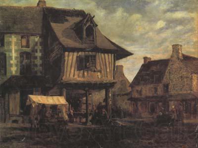 Theodore Rousseau Marketplace in Normandy (san04) Norge oil painting art